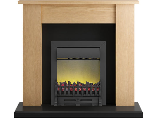 Adam New England Fireplace Suite in Oak and Black with Blenheim Fire in Black, 48 Inch