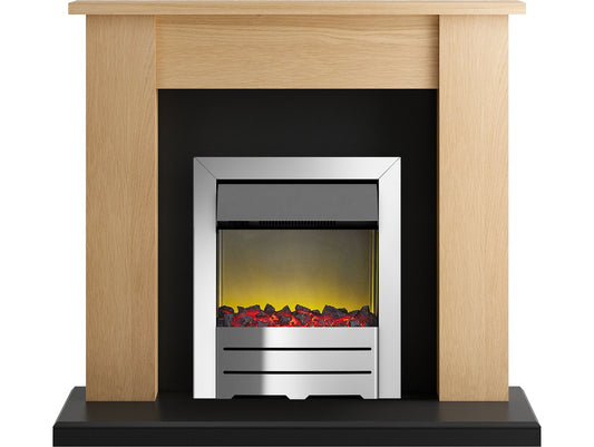 Adam New England Fireplace Suite in Oak and Black with Colorado Fire in Chrome, 48 Inch