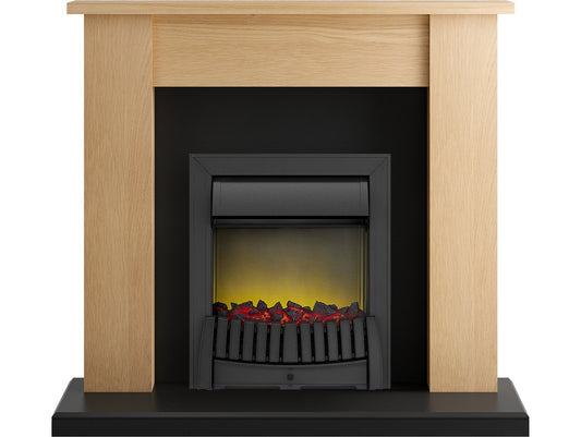 Adam New England Fireplace Suite in Oak and Black with Elan Fire in Black, 48 Inch