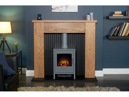Adam New England Stove Fireplace Oak & Black + Bergen Electric Stove Grey, 48"