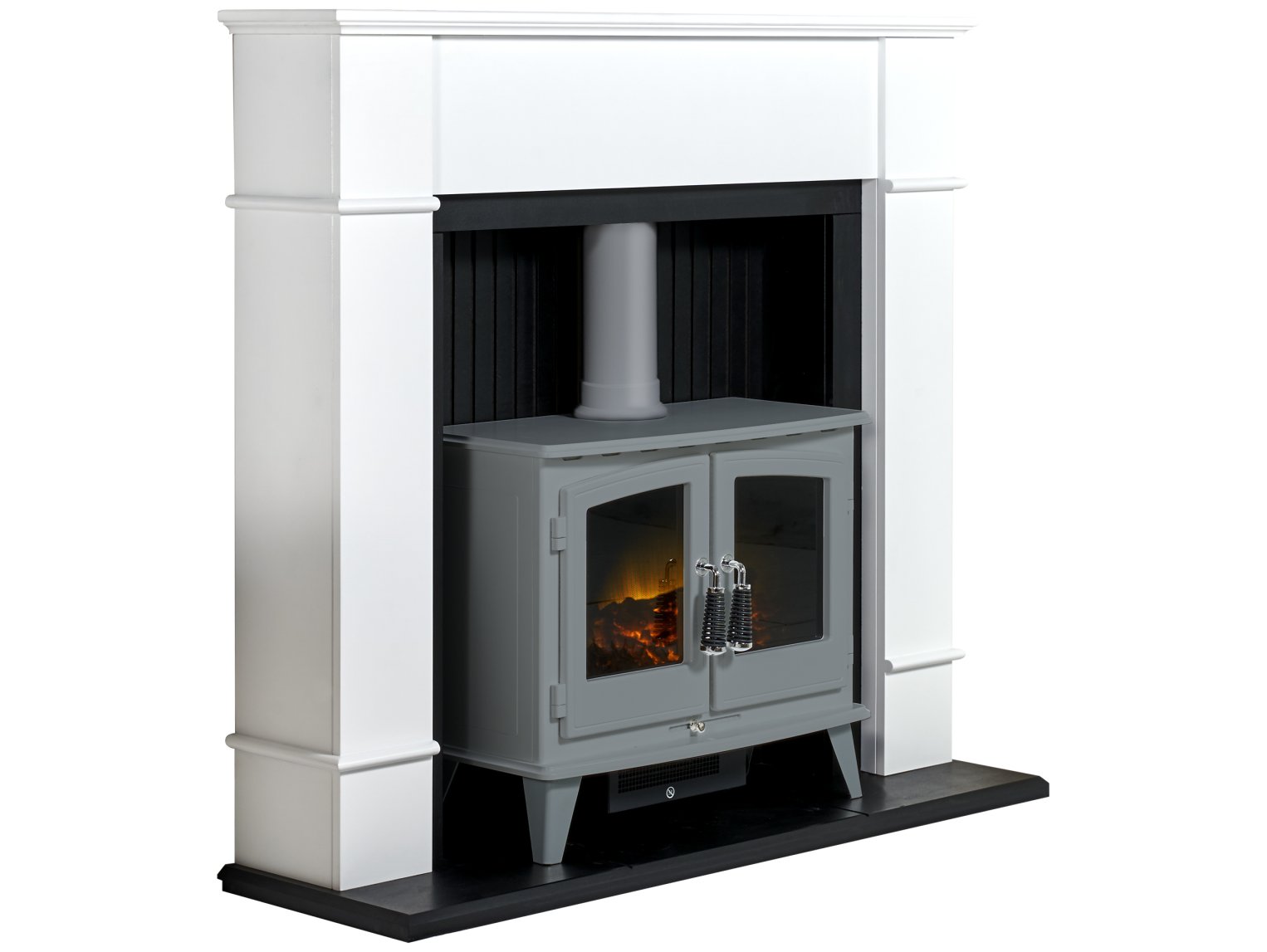 Adam Oxford Stove Suite Pure White + Woodhouse Electric Stove Grey, 48"