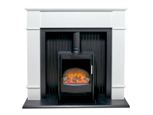 Adam Oxford Stove Suite in Pure White with Keston Electric Stove in Black, 48 Inch