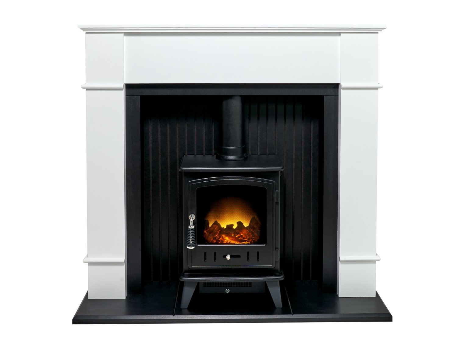 Adam Oxford Stove Suite in Pure White with Aviemore Electric Stove in Black, 48 Inch