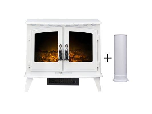 Adam Woodhouse Electric Stove in Pure White with Straight Stove Pipe in Pure White