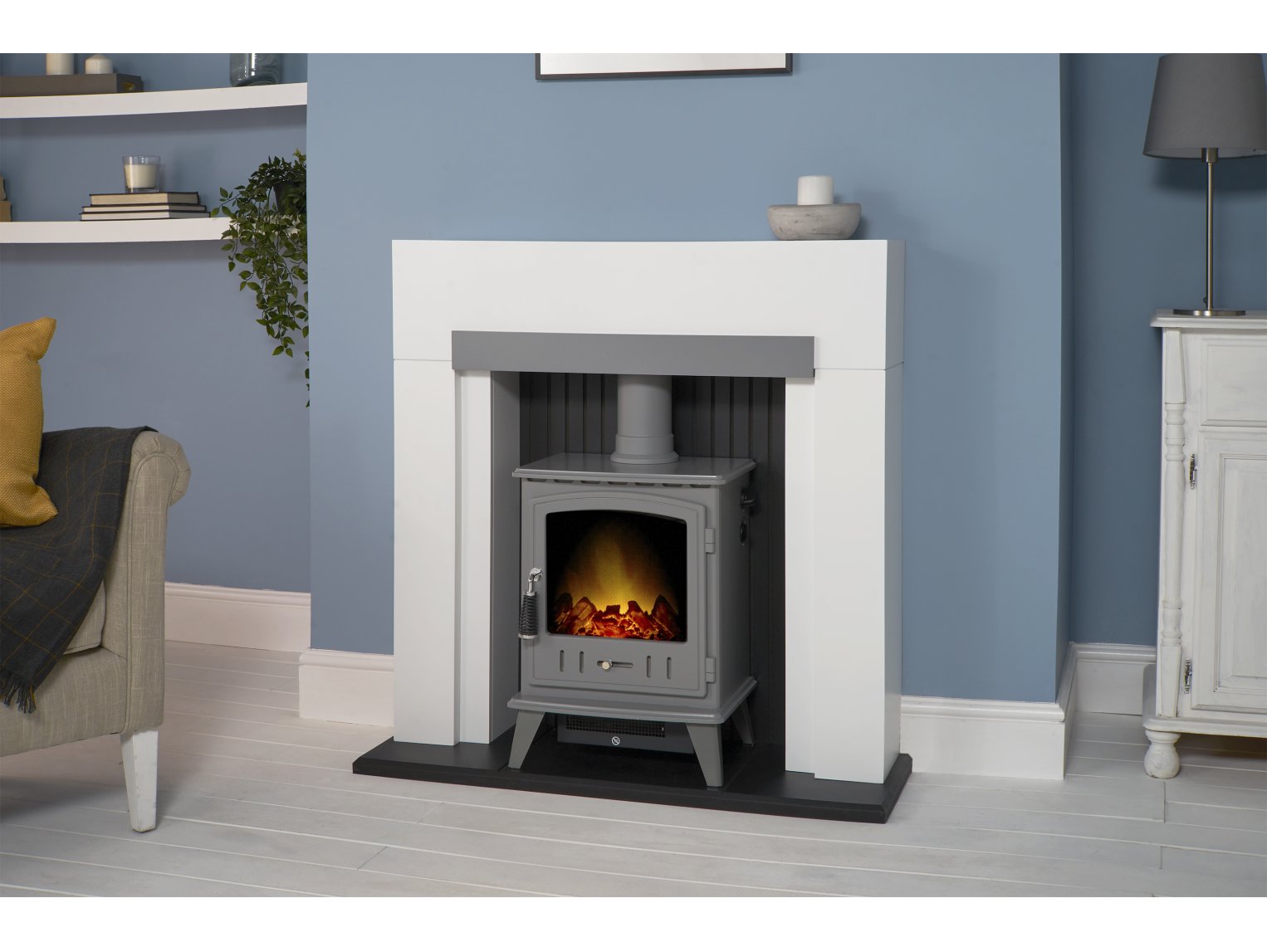 Adam Salzburg Pure White & Grey + Aviemore Electric Stove Grey Enamel, 39"