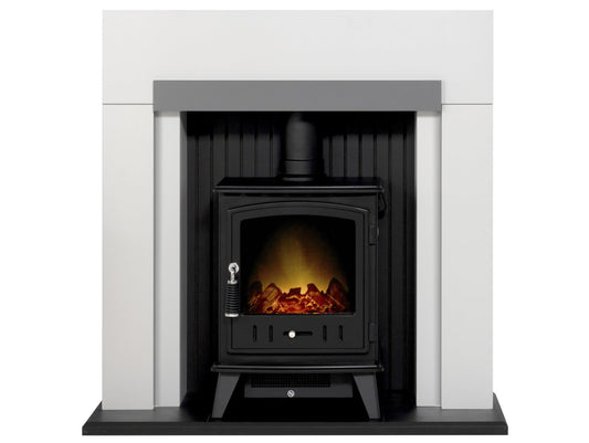 Adam Salzburg in Pure White & Grey with Aviemore Electric Stove in Black, 39 Inch