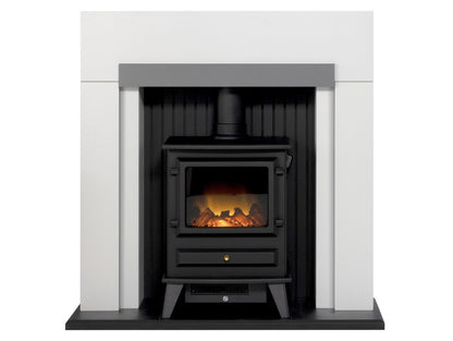 Adam Salzburg in Pure White & Grey with Hudson Electric Stove in Black, 39 Inch