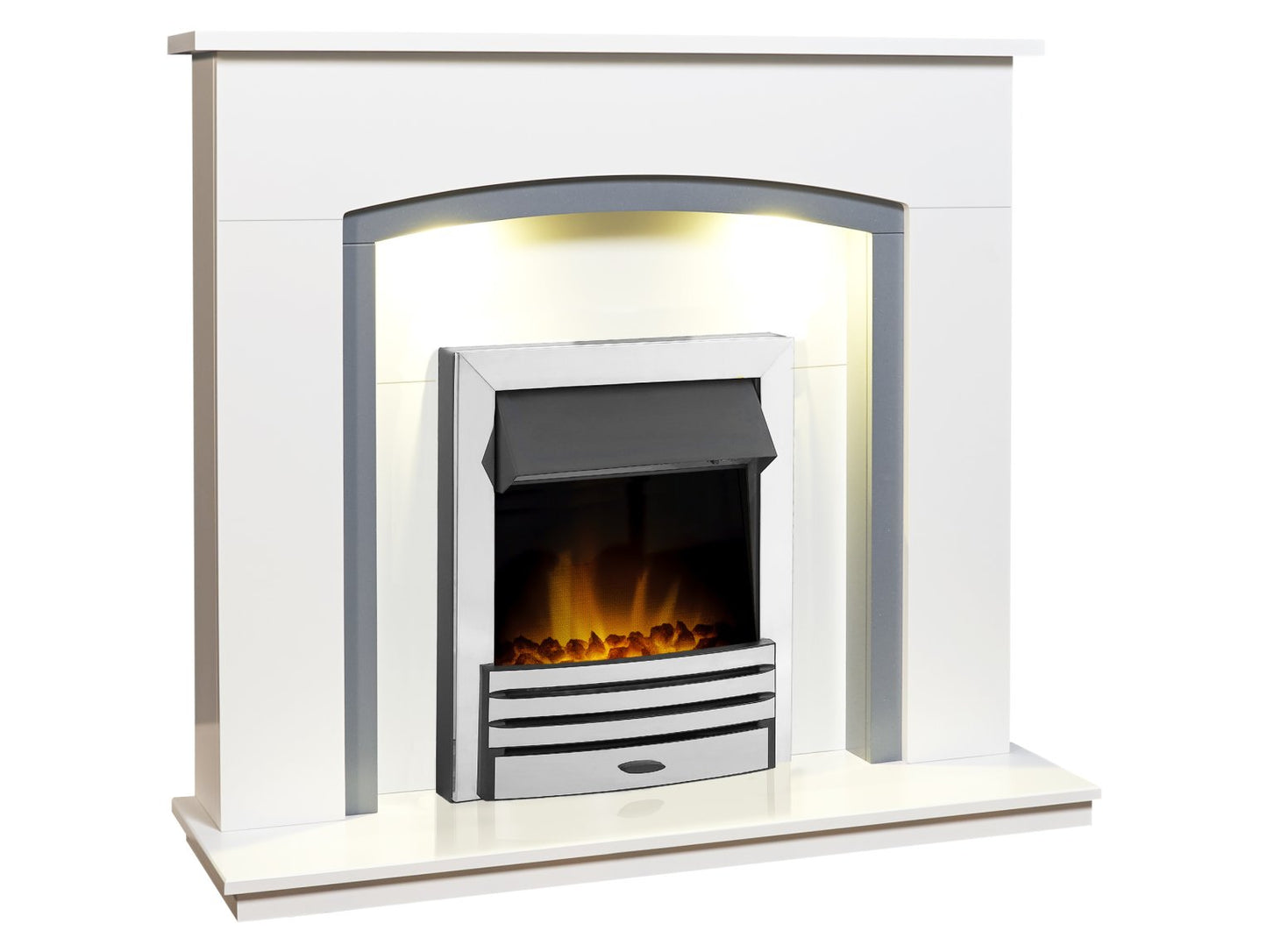 Adam Savanna Fireplace Pure White & Grey + Eclipse Electric Fire Chrome, 48"