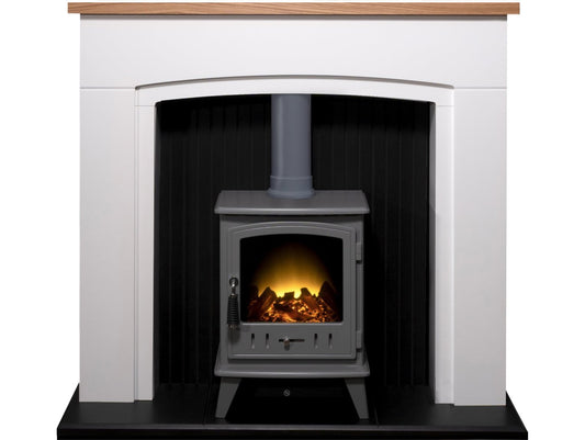 Adam Siena Stove Suite in Pure White with Aviemore Electric Stove in Grey Enamel, 48 Inch