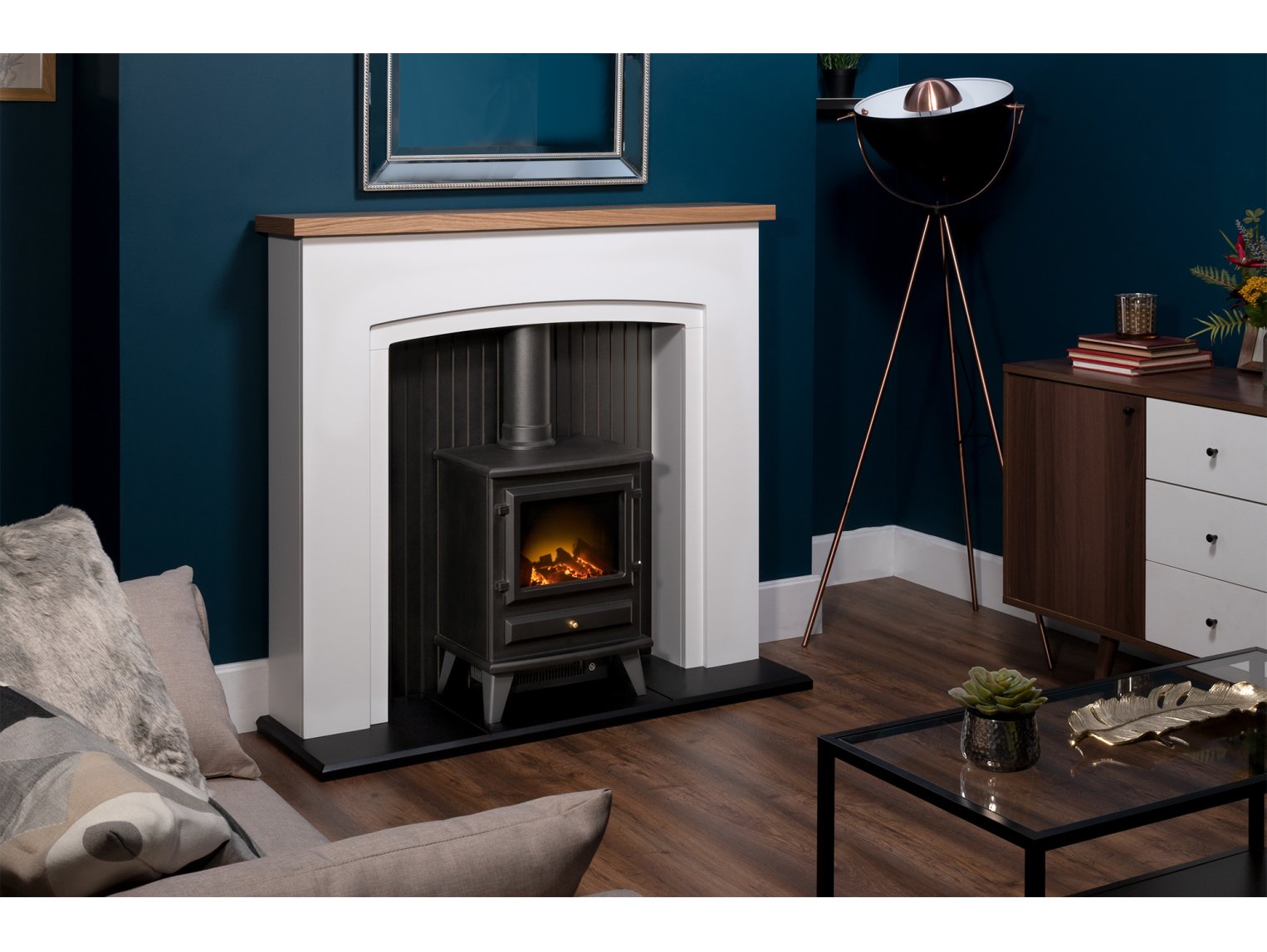 Adam Siena Stove Suite Pure White + Hudson Electric Stove Black, 48"