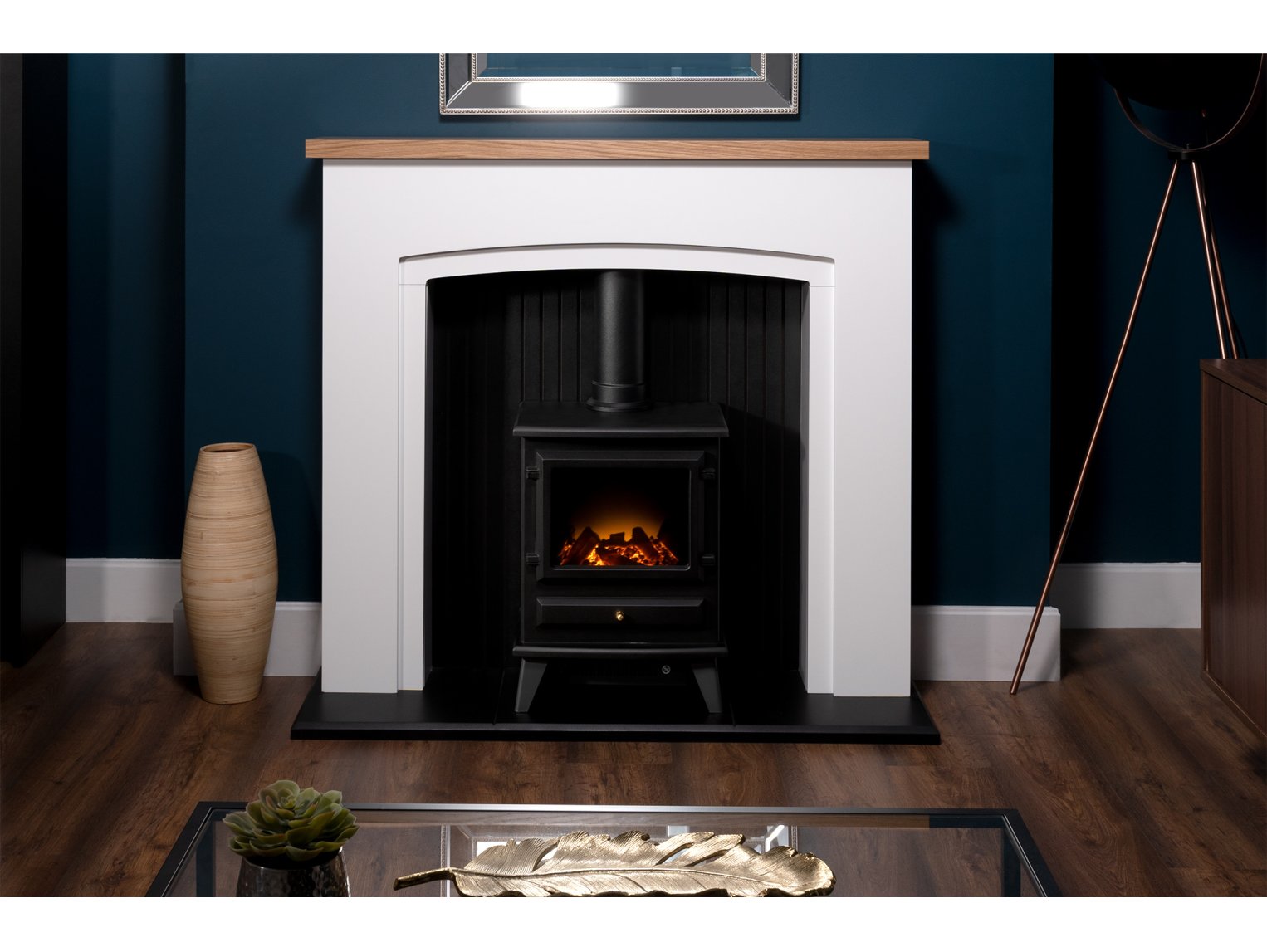 Adam Siena Stove Suite Pure White + Hudson Electric Stove Black, 48"