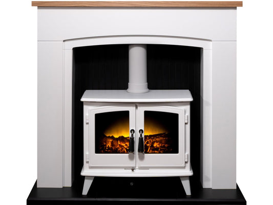 Adam Siena Stove Suite in Pure White with Woodhouse Electric Stove in White, 48 Inch