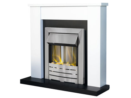 Adam Solus Fireplace Suite Black and White + Helios Electric Fire Brushed Steel, 39"