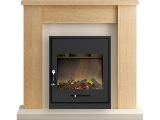 Adam Solus Fireplace Suite in Oak with Oslo Electric Fire in Black, 39 Inch
