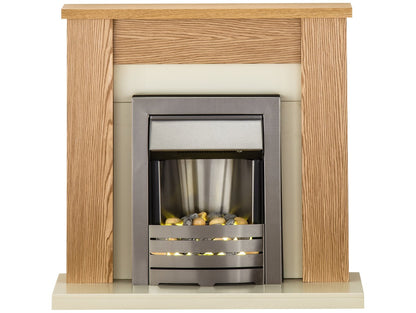 Adam Solus Fireplace Suite in Oak with Helios Electric Fire in Brushed Steel, 39 Inch