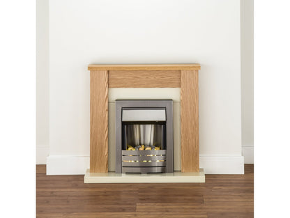 Adam Solus Fireplace Suite Oak + Helios Electric Fire Brushed Steel, 39"
