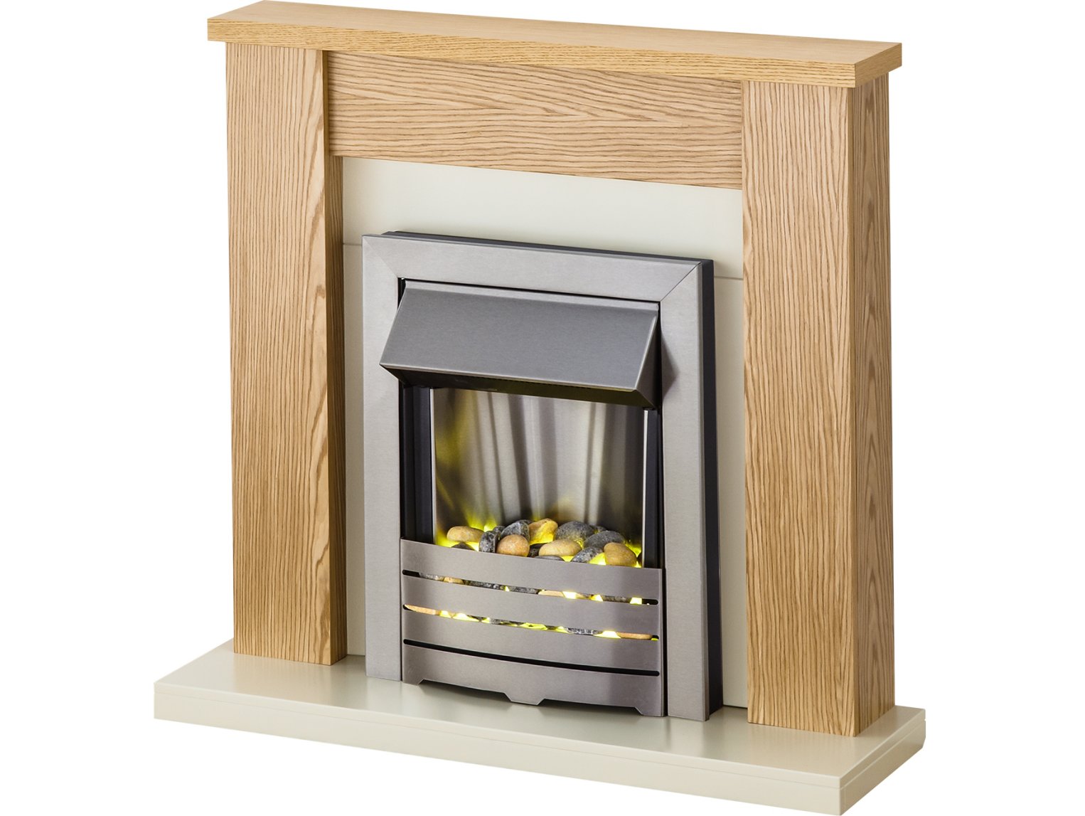 Adam Solus Fireplace Suite Oak + Helios Electric Fire Brushed Steel, 39"