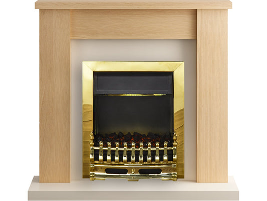 Adam Solus Fireplace Suite in Oak with Blenheim Electric Fire in Brass, 39 Inch