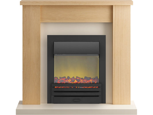 Adam Solus Fireplace Suite in Oak with Eclipse Electric Fire in Black, 39 Inch