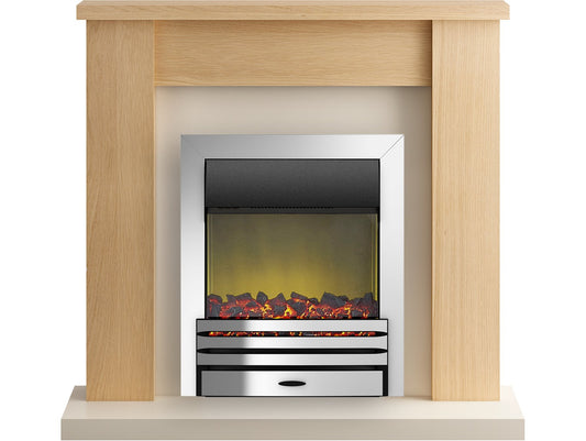 Adam Solus Fireplace Suite in Oak with Eclipse Electric Fire in Chrome, 39 Inch