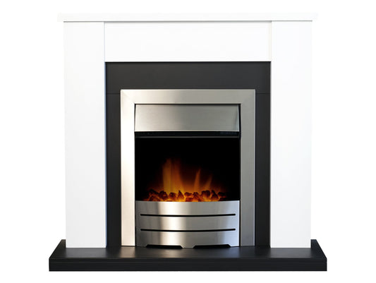 Adam Solus Fireplace Suite in Black and White with Colorado Electric Fire in Brushed Steel, 39 Inch