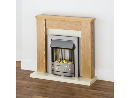 Adam Solus Fireplace Suite Oak + Helios Electric Fire Brushed Steel, 39"