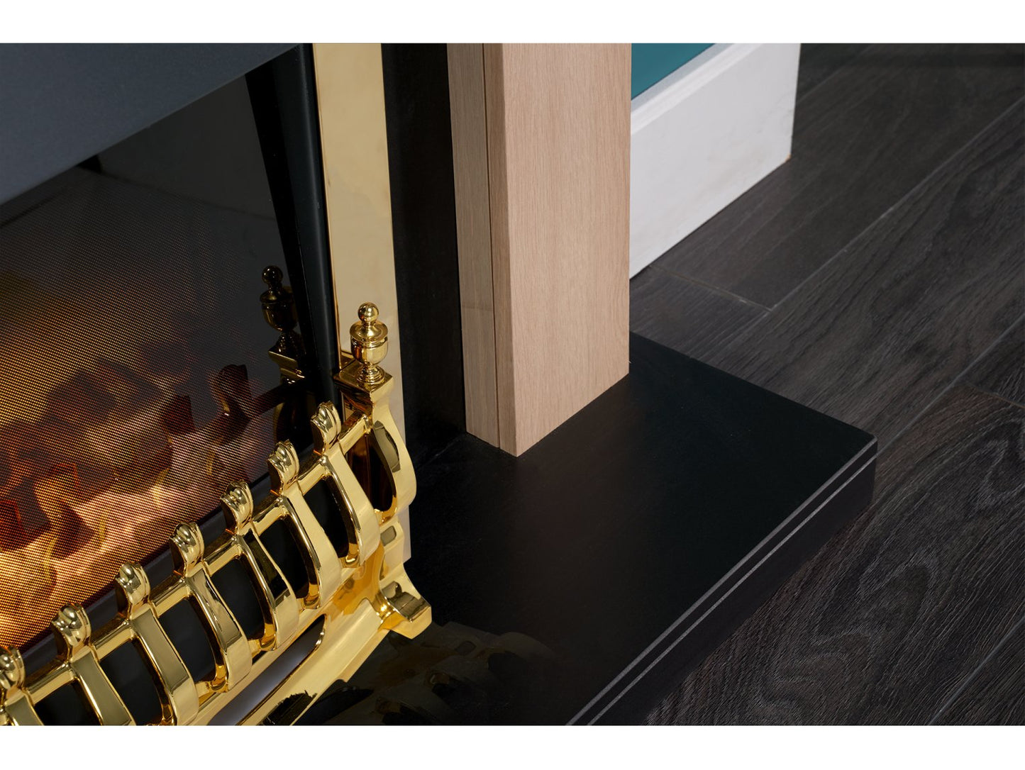 Adam Southwold Fireplace  Oak & Black + Blenheim Electric Fire Brass, 43"