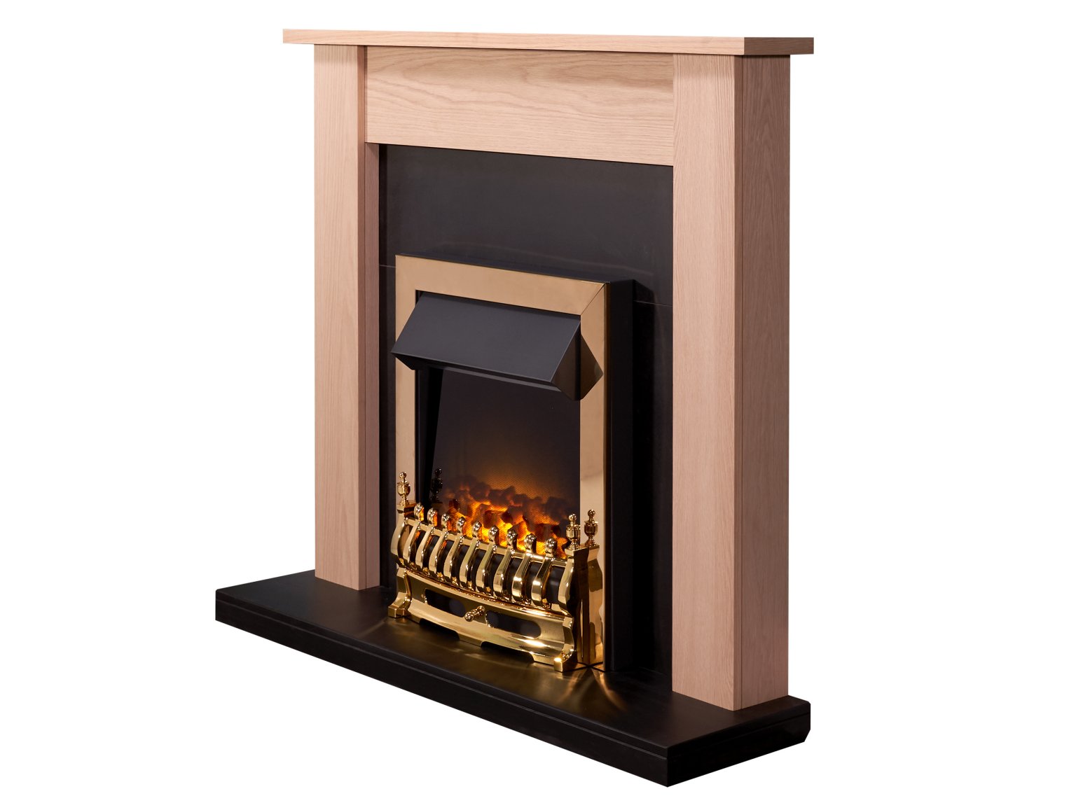 Adam Southwold Fireplace  Oak & Black + Blenheim Electric Fire Brass, 43"