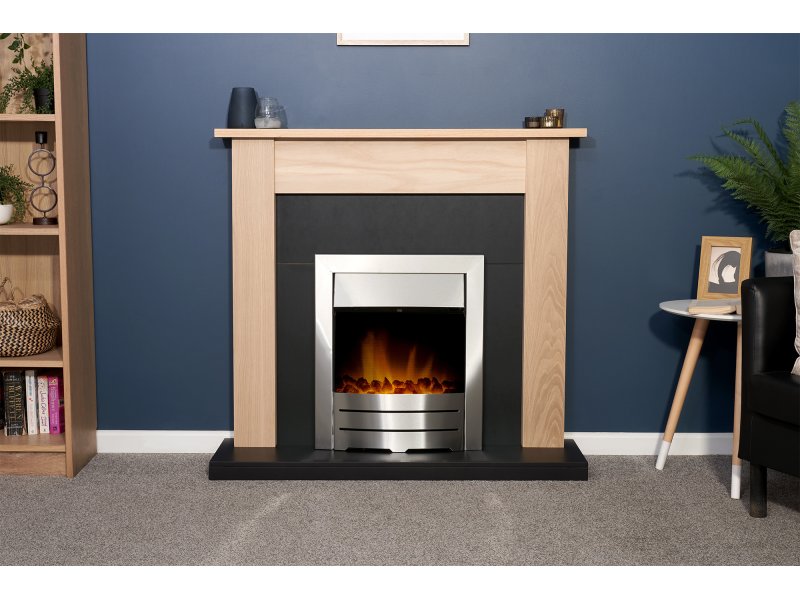 Adam Southwold Fireplace Oak & Black + Colorado Electric Fire Brushed Steel, 43"