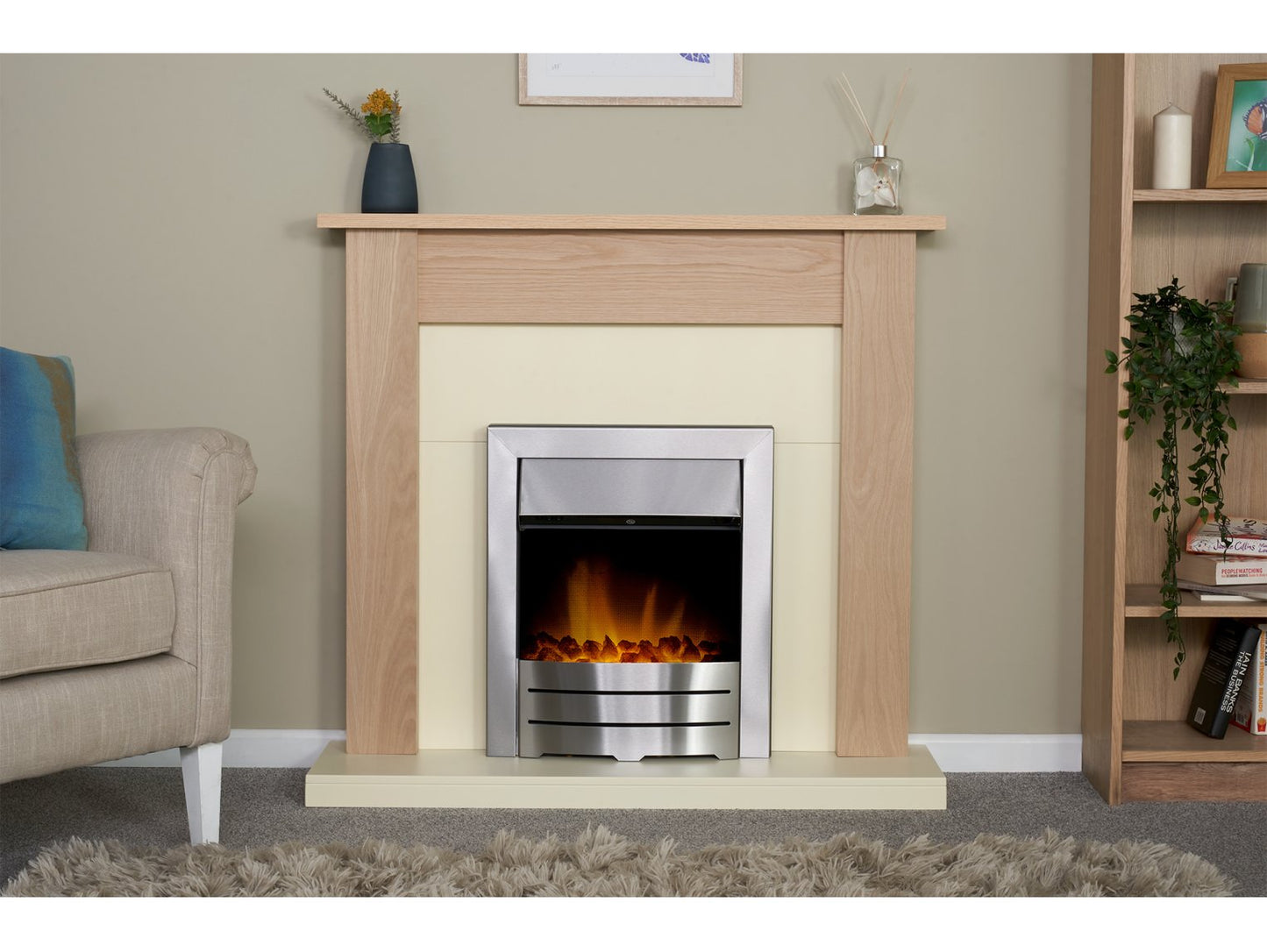 Adam Southwold Fireplace Oak & Cream + Colorado Electric Fire Brushed Steel, 43"