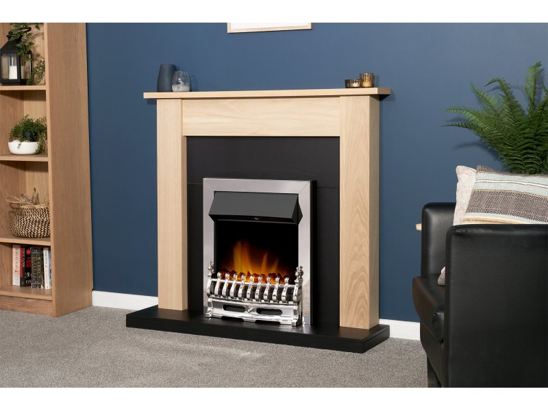 Adam Southwold Fireplace Oak & Black + Blenheim Electric Fire Chrome, 43"