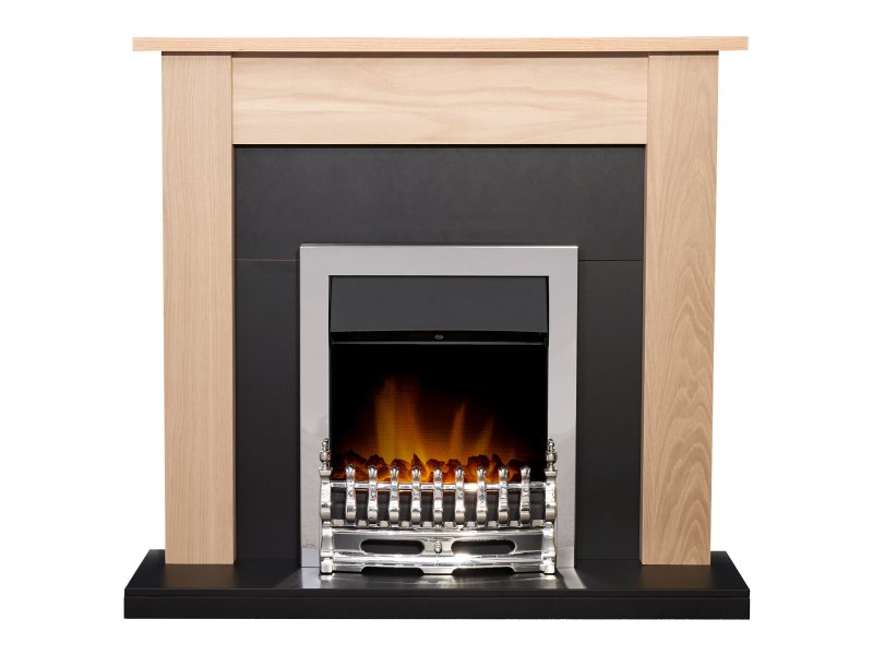 Adam Southwold Fireplace Oak & Black + Blenheim Electric Fire Chrome, 43"