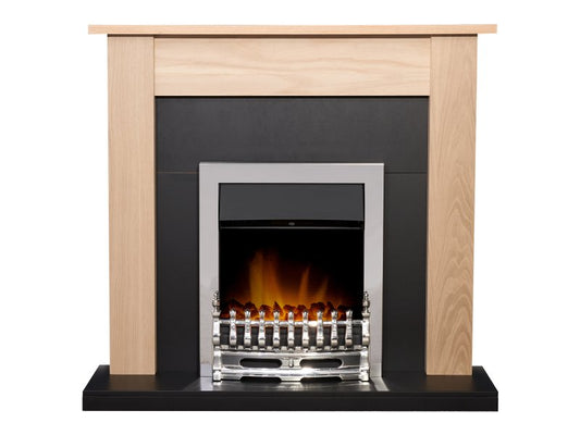 Adam Southwold Fireplace Oak & Black + Blenheim Electric Fire Chrome, 43"