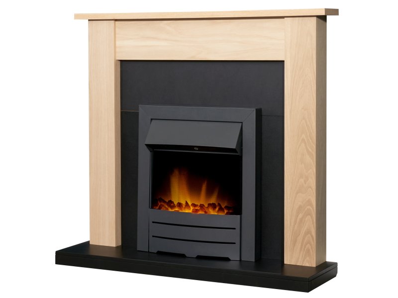 Adam Southwold Fireplace Oak & Black + Colorado Electric Fire Black, 43"