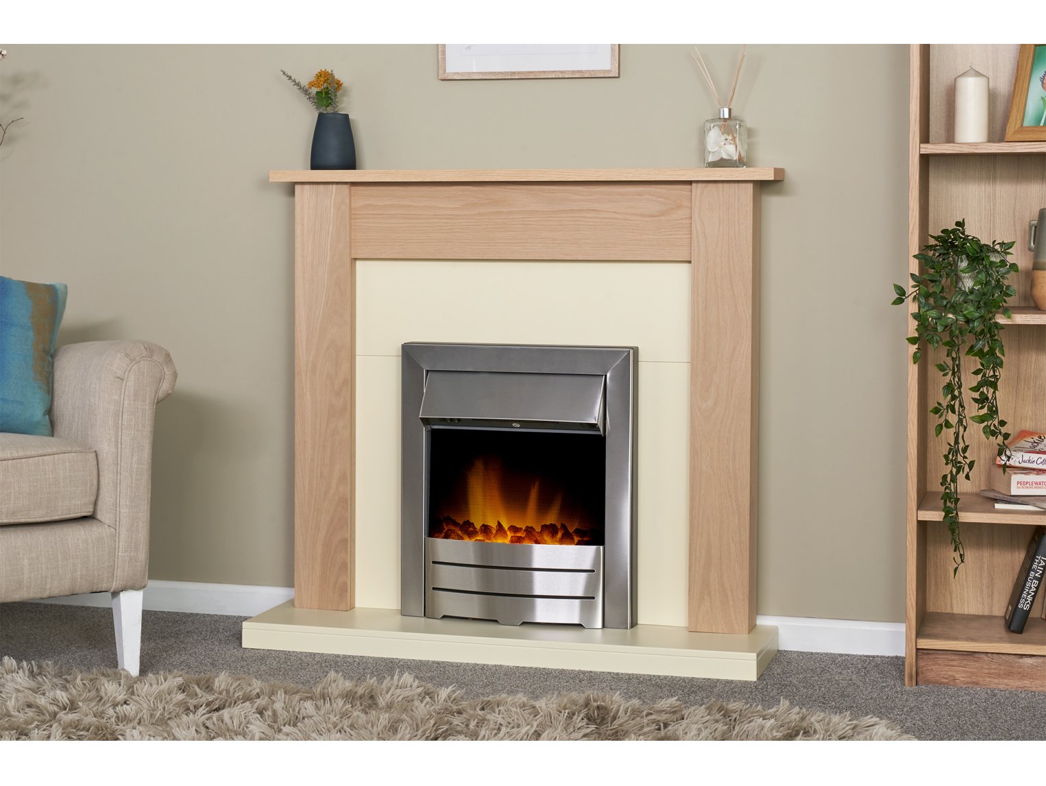 Adam Southwold Fireplace Oak & Cream + Colorado Electric Fire Brushed Steel, 43"