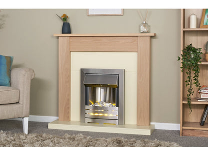 Adam Southwold Fireplace Oak & Cream + Helios Electric Fire Brushed Steel, 43"