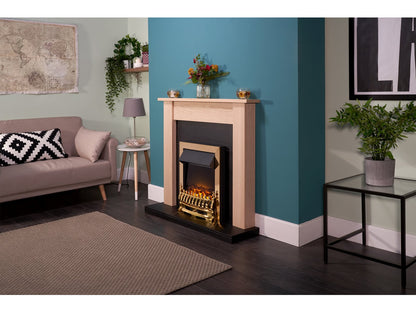 Adam Southwold Fireplace  Oak & Black + Blenheim Electric Fire Brass, 43"