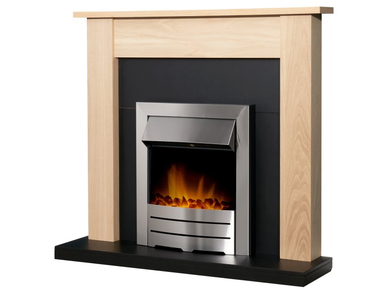 Adam Southwold Fireplace Oak & Black + Colorado Electric Fire Brushed Steel, 43"
