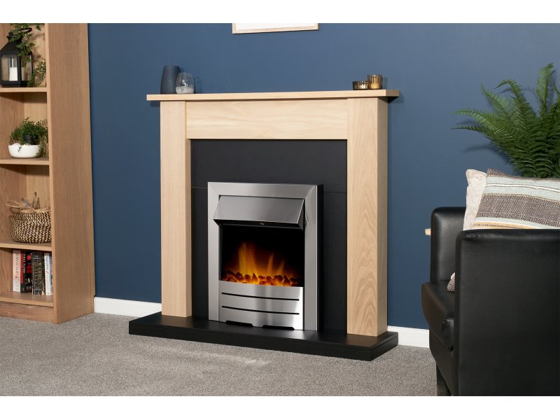 Adam Southwold Fireplace Oak & Black + Colorado Electric Fire Brushed Steel, 43"