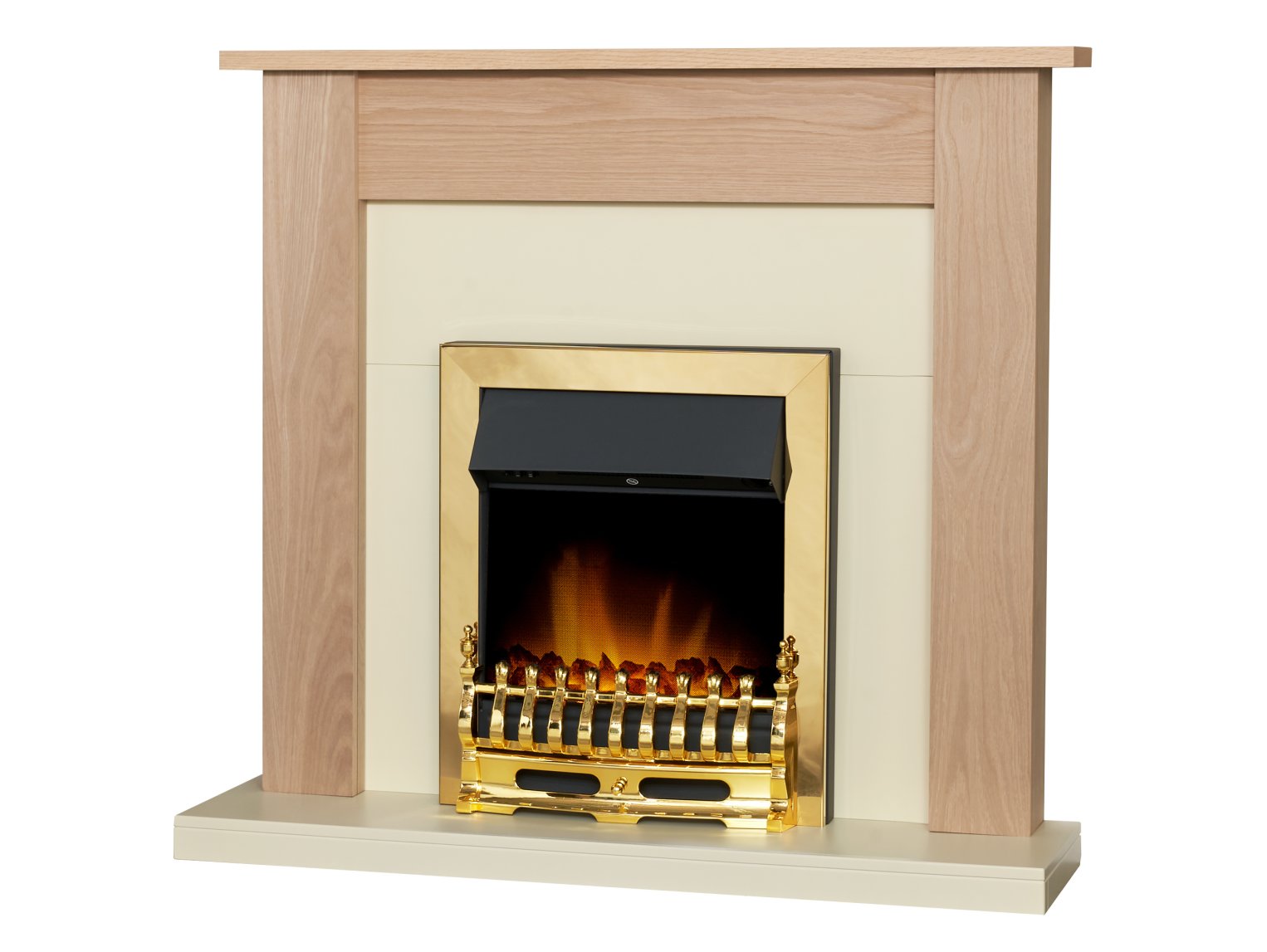 Adam Southwold Fireplace Oak & Cream + Blenheim Electric Fire Brass, 43"