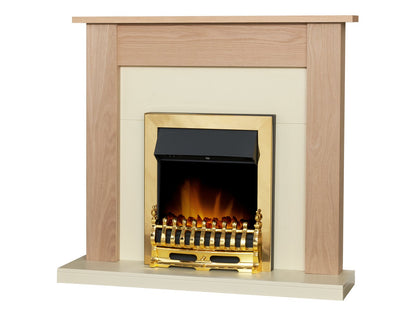 Adam Southwold Fireplace Oak & Cream + Blenheim Electric Fire Brass, 43"