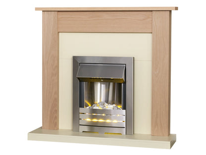 Adam Southwold Fireplace Oak & Cream + Helios Electric Fire Brushed Steel, 43"