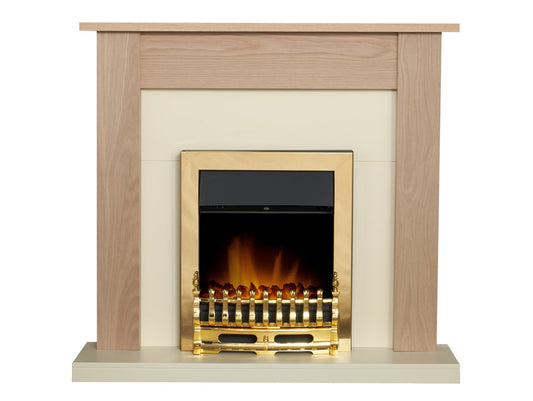 Adam Southwold Fireplace in Oak & Cream with Blenheim Electric Fire in Brass, 43 Inch