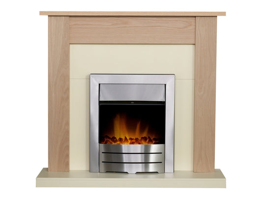 Adam Southwold Fireplace in Oak & Cream with Colorado Electric Fire in Brushed Steel, 43 Inch