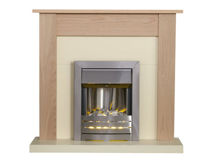 Adam Southwold Fireplace in Oak & Cream with Helios Electric Fire in Brushed Steel, 43 Inch