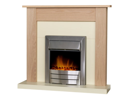 Adam Southwold Fireplace Oak & Cream + Colorado Electric Fire Brushed Steel, 43"