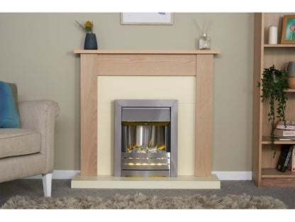 Adam Southwold Fireplace Oak & Cream + Helios Electric Fire Brushed Steel, 43"