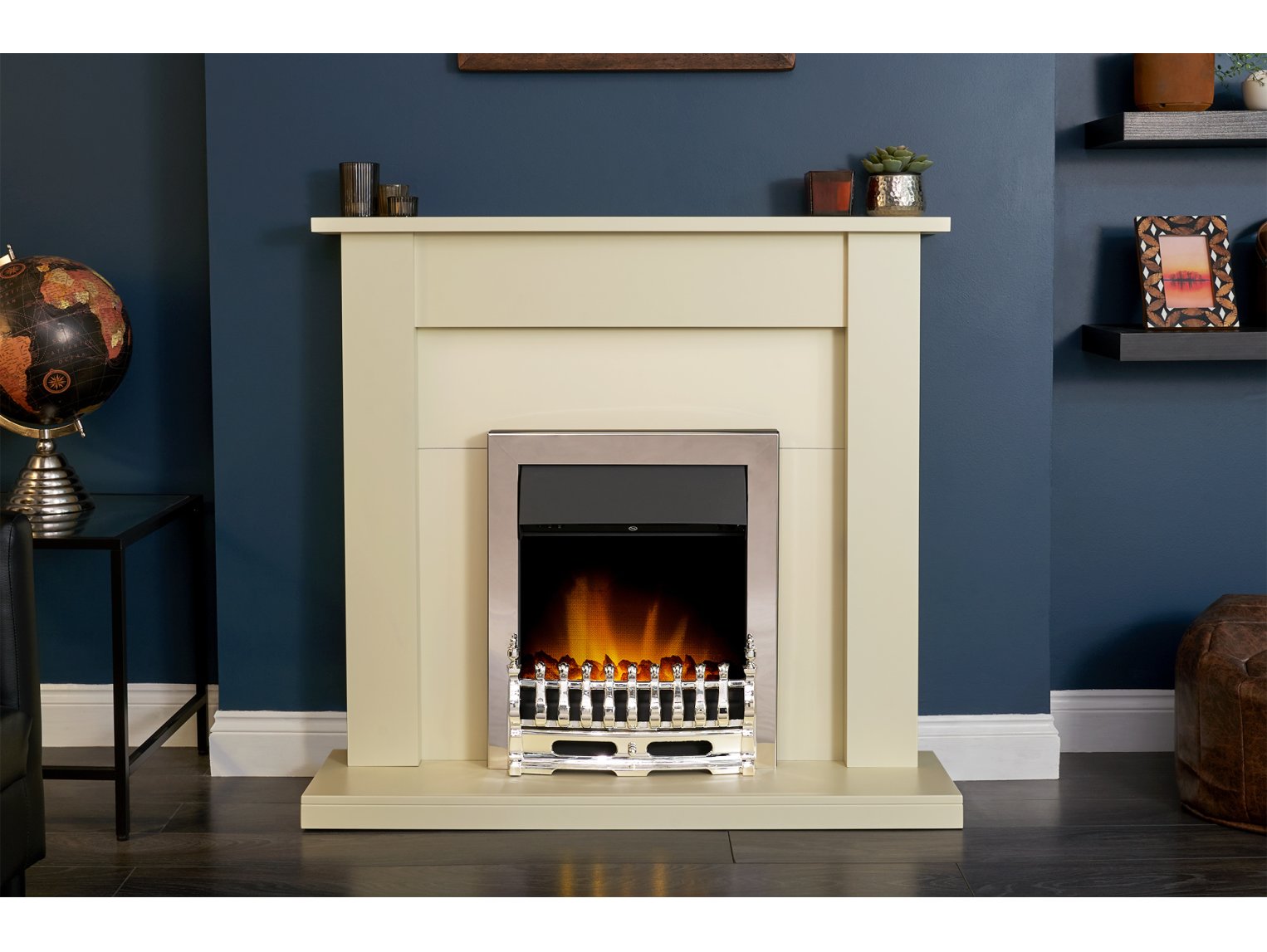 Adam Sutton Fireplace Cream & Black/Cream + Blenheim Electric Fire Chrome, 43"