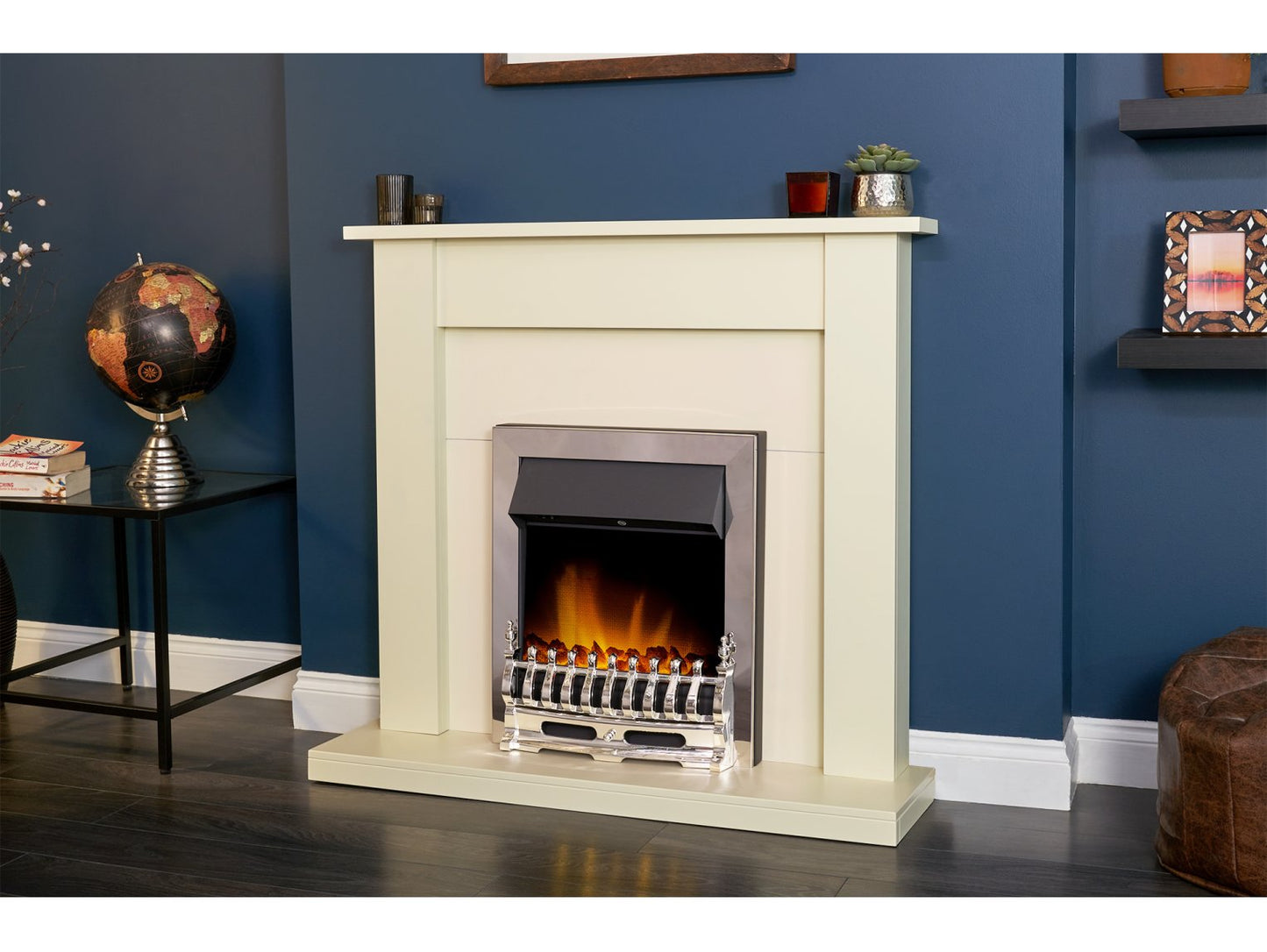 Adam Sutton Fireplace Cream & Black/Cream + Blenheim Electric Fire Chrome, 43"