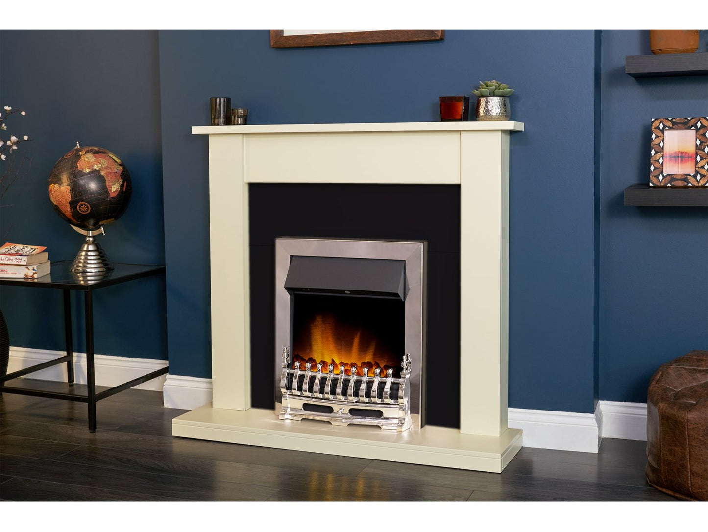 Adam Sutton Fireplace Cream & Black/Cream + Blenheim Electric Fire Chrome, 43"